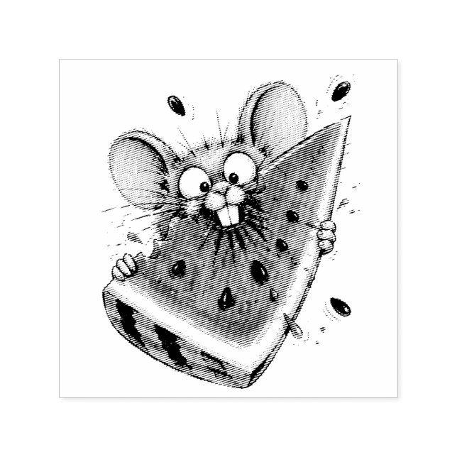Glad mus äter vattenmelon självfärgande stämpel (Design)