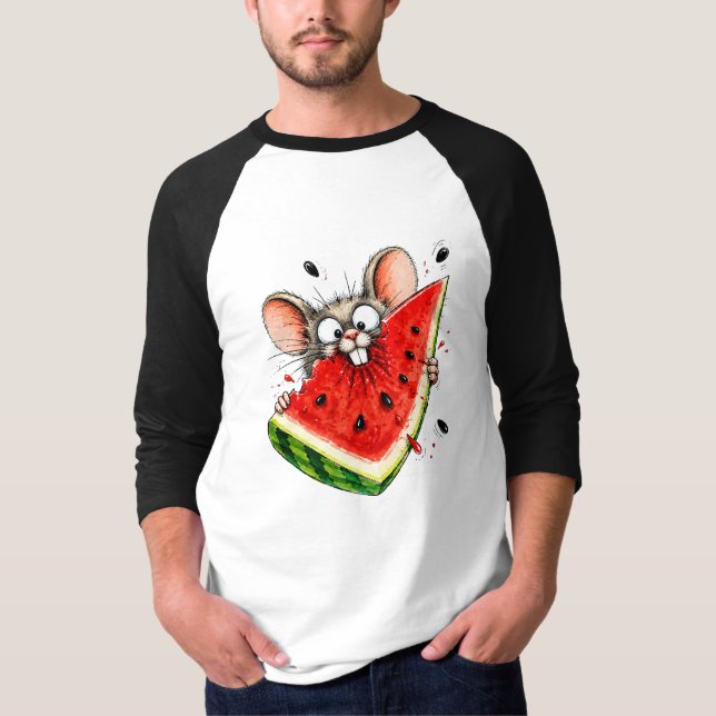 Glad mus äter vattenmelon t shirt (Framsida)
