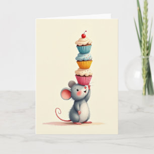 Glad Mus Födelsedagskort med Cupcake Kort