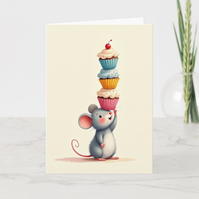 Glad Mus Födelsedagskort med Cupcake Kort (Framsida)