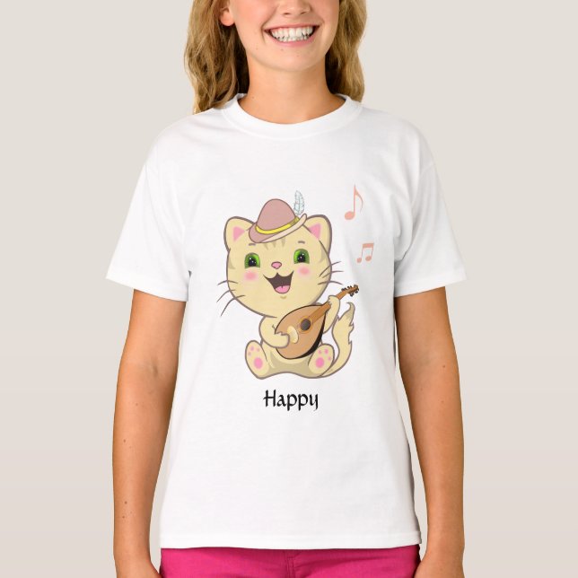 Glad Musikalisk Orange Tabby Katt T Shirt (Framsida)