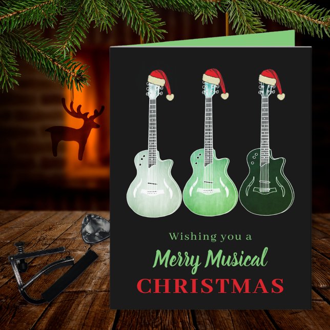Glad musikalisk Rock and Roll jul gitarr Helgkort (Rock and roll Christmas guitar custom holiday greetings folded card for guitarist musician teacher)