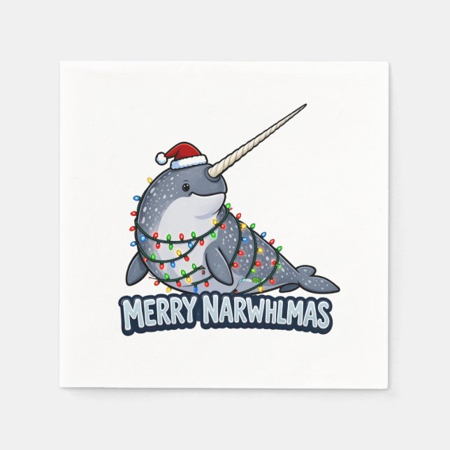 Glad Narwhaljul Narval Julbelysning Roligt   Pappersservett (Framsidan)