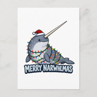 Glad Narwhaljul Narval Julbelysning Roligt Vykort
