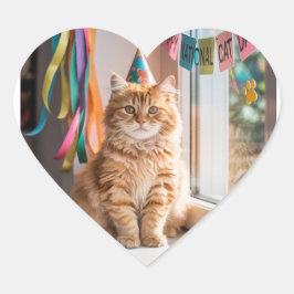 Glad National katt dag firande! Hjärtformat Klistermärke