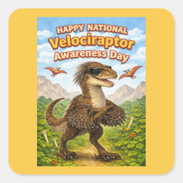 Glad National Velociraptor Awareness Day – Roligt Fyrkantigt Klistermärke
