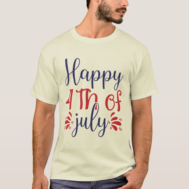 Glad nationaldag den 4 juli Patriotisk typografi T Shirt (Framsida)