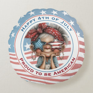 Glad nationaldag USA mormor  Rund Kudde