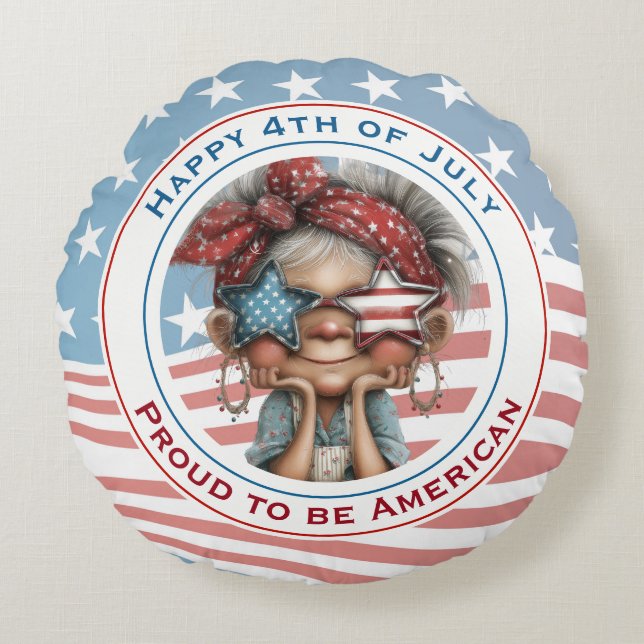 Glad nationaldag USA mormor  Rund Kudde (Framsidan)