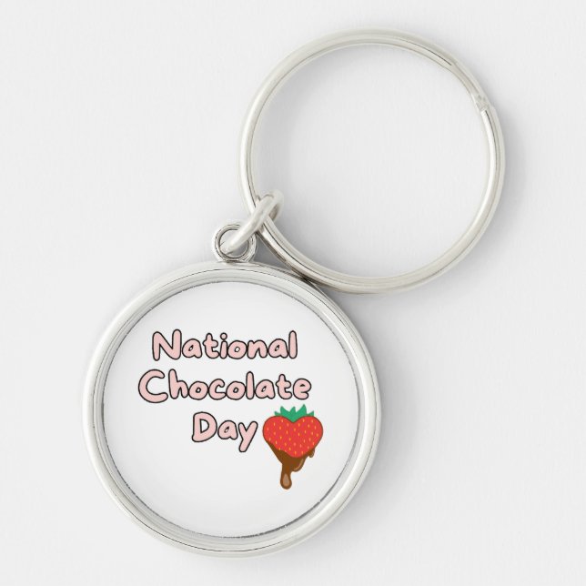 Glad nationella choklad dagen rund silverfärgad nyckelring (Framsidan)