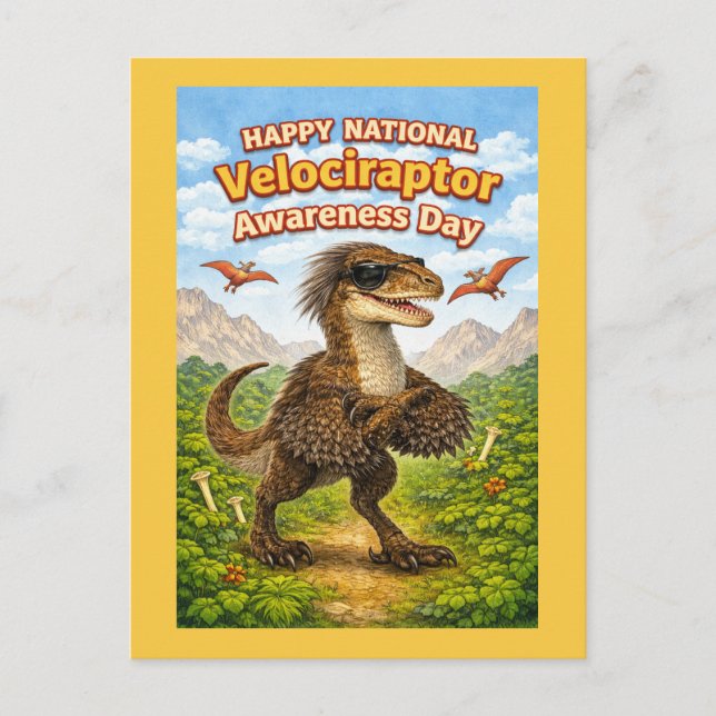 Glad nationella velociraptorförrståelsedagen – Rol Vykort (Framsida)