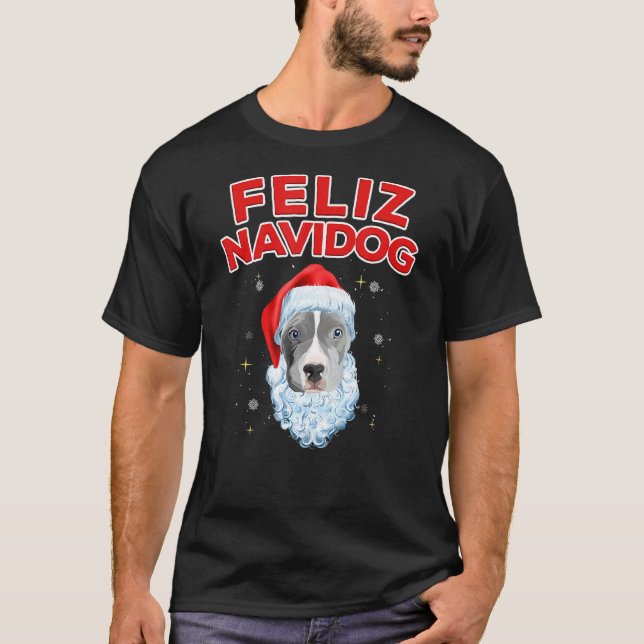 Glad Navidog Jul Pitbull Hund Med Skägg Tomte T Shirt (Framsida)