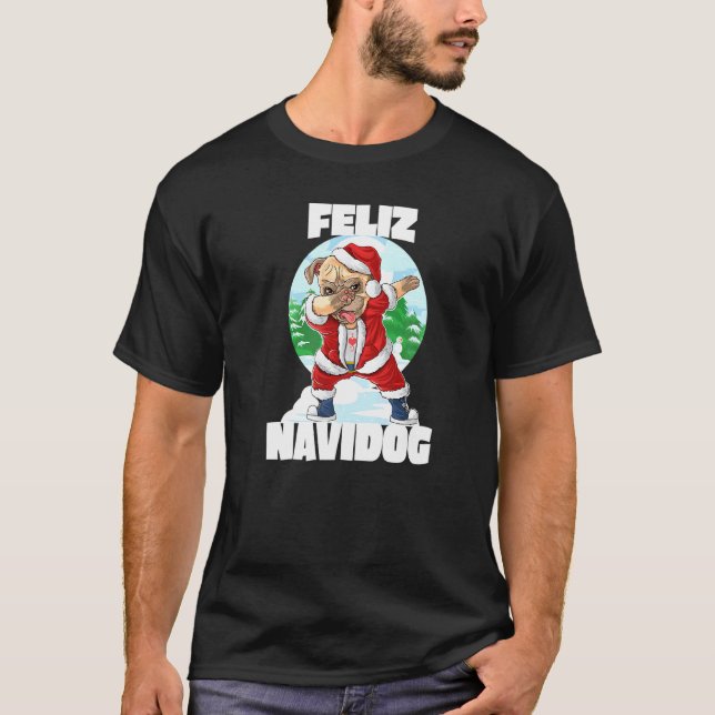 Glad Navidog Rolig Dabbing Mops Jul Tomte Jul T Shirt (Framsida)