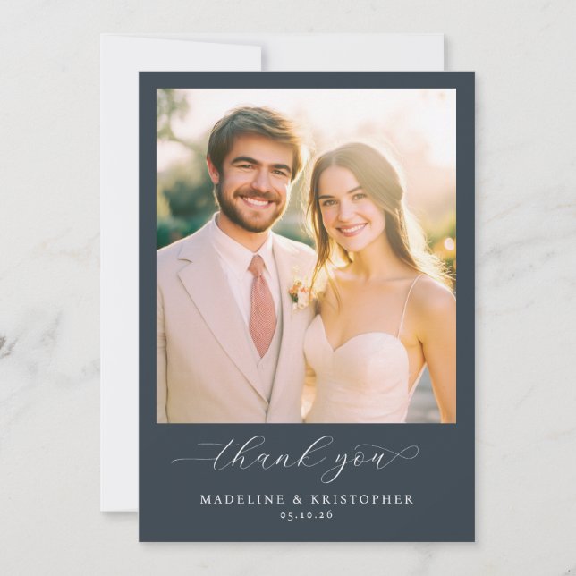Glad Navy Elegant Foto Tack Kort (Framsida)