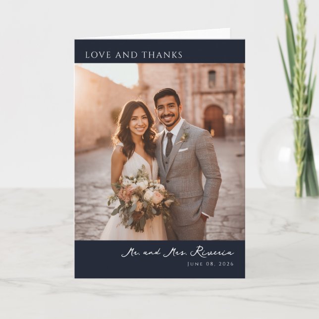Glad Navy Romantisk Foto Tack Kort (Framsida)