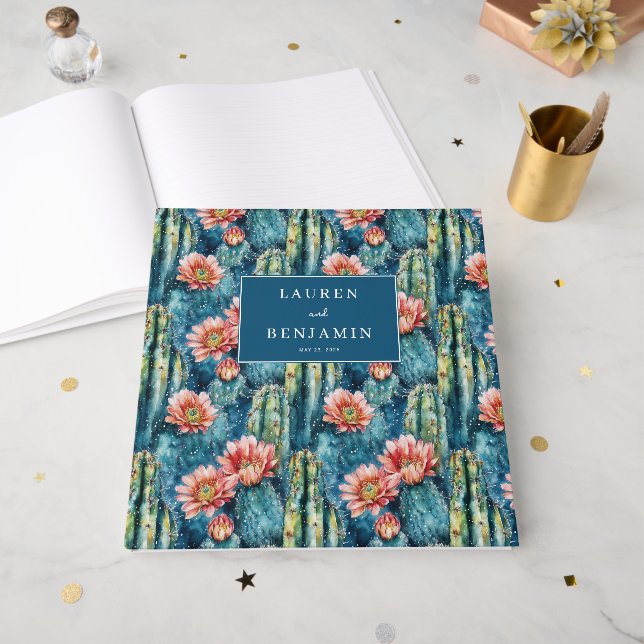 Glad Navybotanisk Kaktus och Blommor Gästböcker (Framsidan öppen)