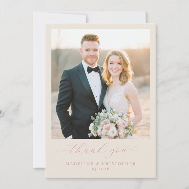 Glad Neutral Elegant Foto Tack Kort (Framsida)