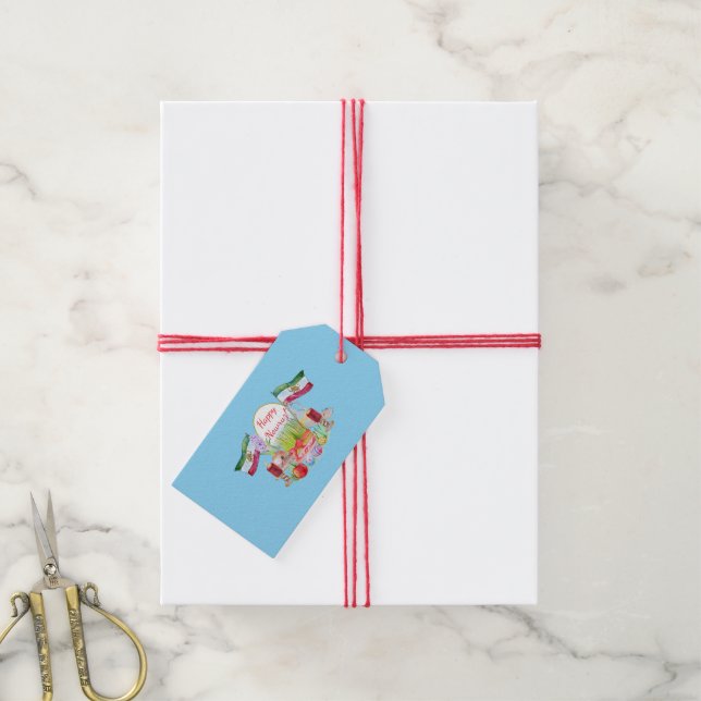 Glad Norooz Haft Sin med Lejon- och Solflaggor Presentetikett (Med Snöre)
