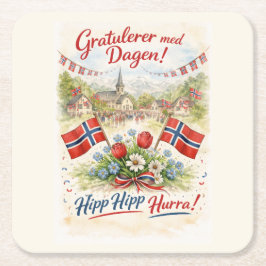 Glad norska nationaldagen - 17 maj Syttende Underlägg Papper Kvadrat