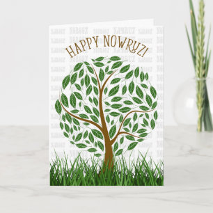 Glad Nowruz Persiska Nyår Träd och Gräs Helgkort