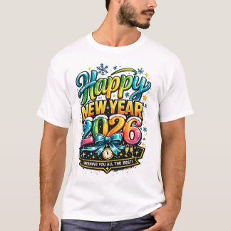 Glad nyår 2026 Färgrik Retrofirande Des T Shirt