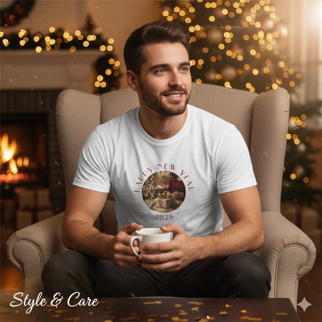 Glad nyår anpassad fototext fest t shirt (Festive Happy New Year Custom Photo Text Party T-Shirt)