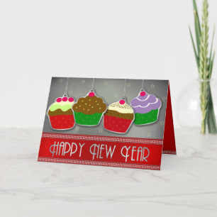 Glad nyår Cupcakes Prydnad Julkort Helgkort
