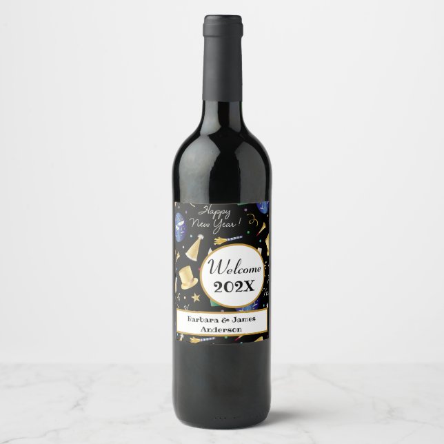 Glad Nyår Personlig Vin Etikett (Framsida)