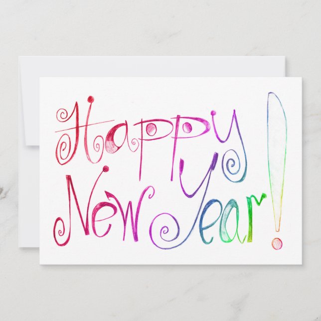 Glad nyår ritning hälsning handlettering julkort (Framsida)