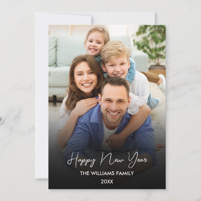 Glad nyår Skript Svart Kolla Multi-Foto Julkort (Framsida)