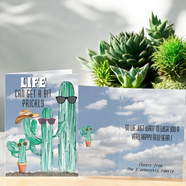Glad nyår Sydväst Saguaro Kaktus Mall (fun cactus greeting card cover and inside template )