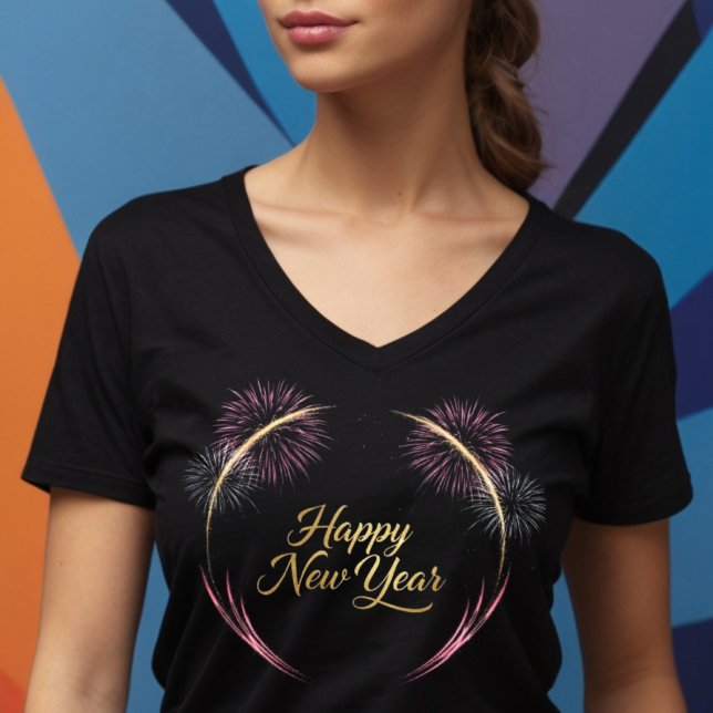 Glad Nyårs Fyrverkeridesign T Shirt (Skapare uppladdad)