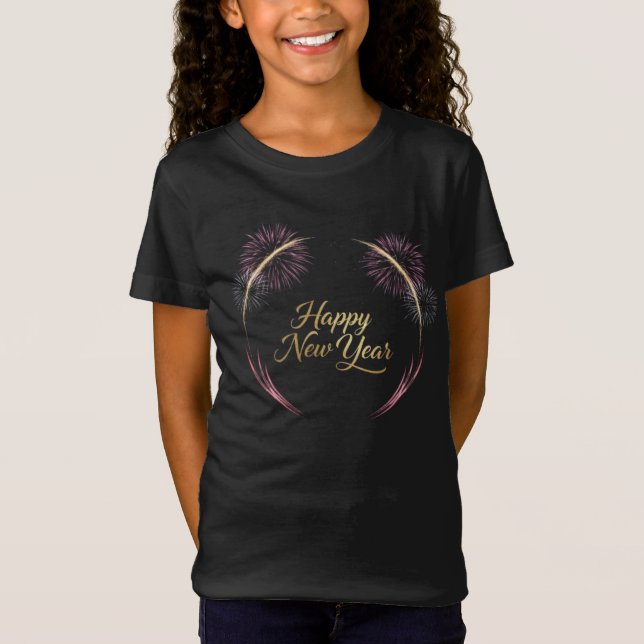 Glad Nyårs Fyrverkeridesign T Shirt (Framsida)