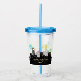 Glad Nyårsafton Midnatt Fyrverkeri Stadsljus Take Away Mugg