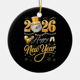 Glad Nyårsfest 2026 Rollig Ballong Familjemat Julgransprydnad Keramik