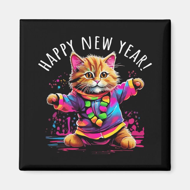 Glad nyårsfest Dansande kattdesign  Magnet (Framsidan)