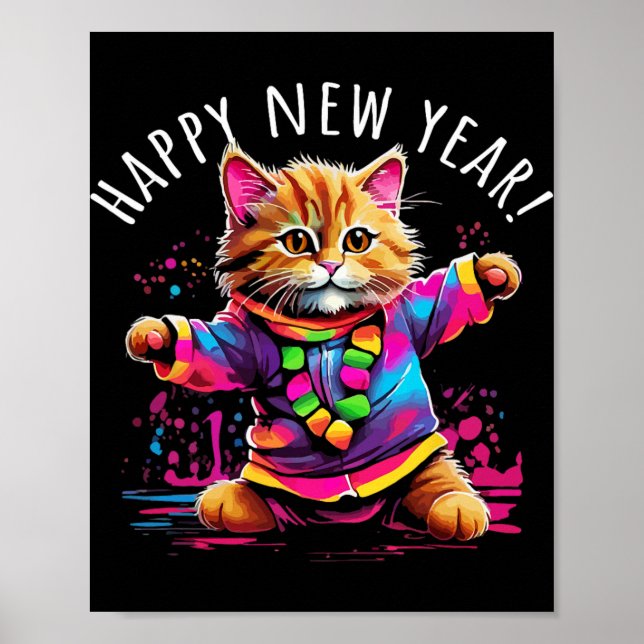 Glad nyårsfest Dansande kattdesign  Poster (Framsidan)