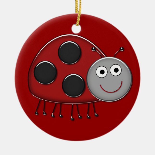 Glad nyckelpiga-ornament julgransprydnad keramik (Framsidan)