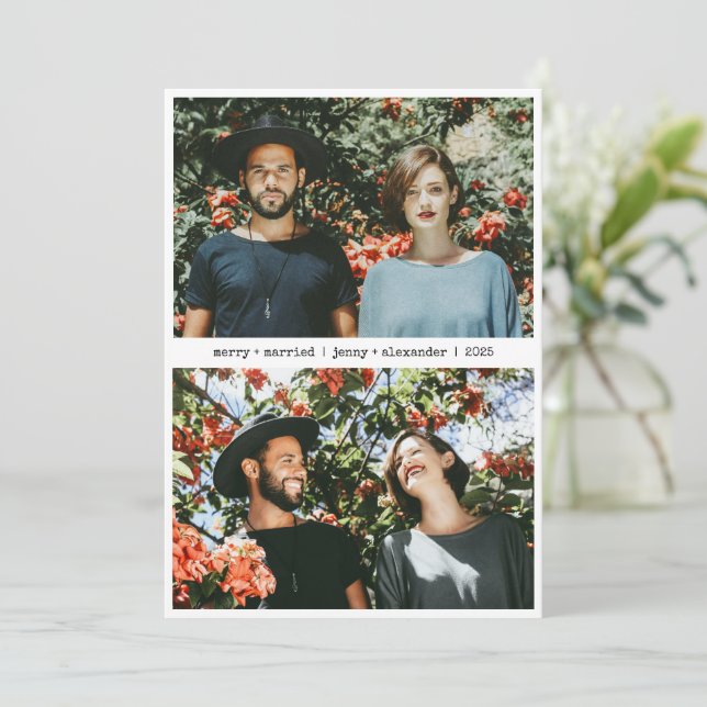 Glad Nygift Minimalistisk Två Foto  Julkort (Stående Fram)