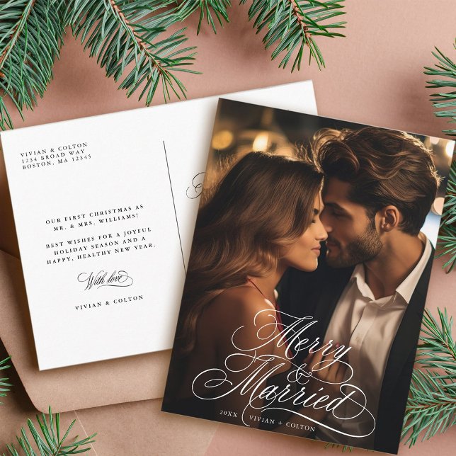Glad & Nygift Nya Äkta Pars Första Jul Foto Vykort (Front & Back)