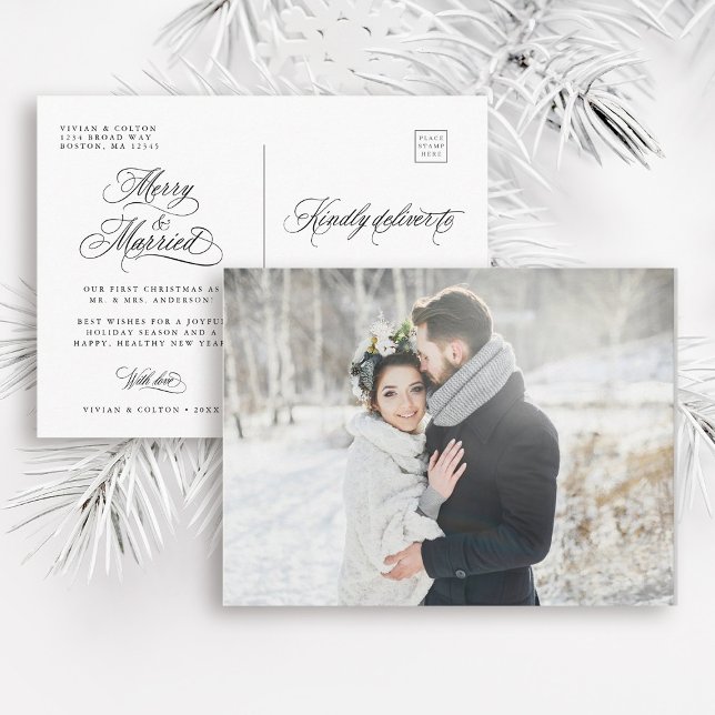 Glad & Nygift Nya Äkta Pars Första Jul Foto Vykort (Front & Back)