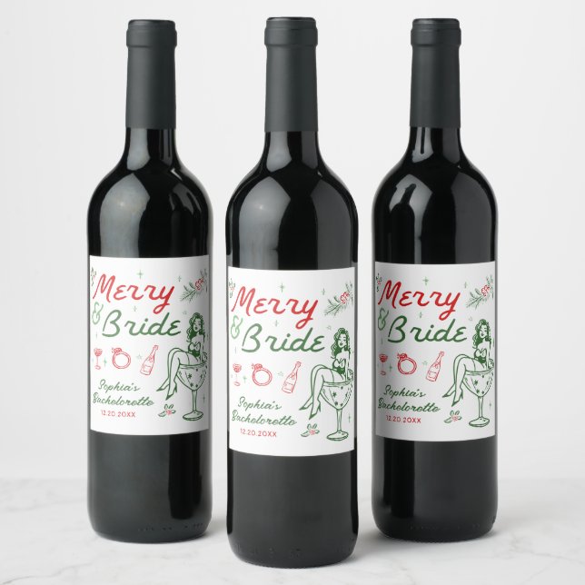 Glad och Brud Jul Sjungmö Vinviner Etiketter (Flaskor)