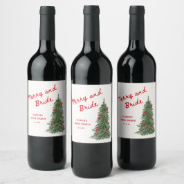 Glad och brud Whimsical Holiday Bröllopsdusch Vinflaska Etikett