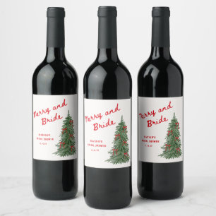 Glad och brud Whimsical Holiday Bröllopsdusch Vinflaska Etikett