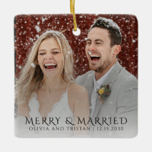 Glad och gift julfoto julgransprydnad keramik