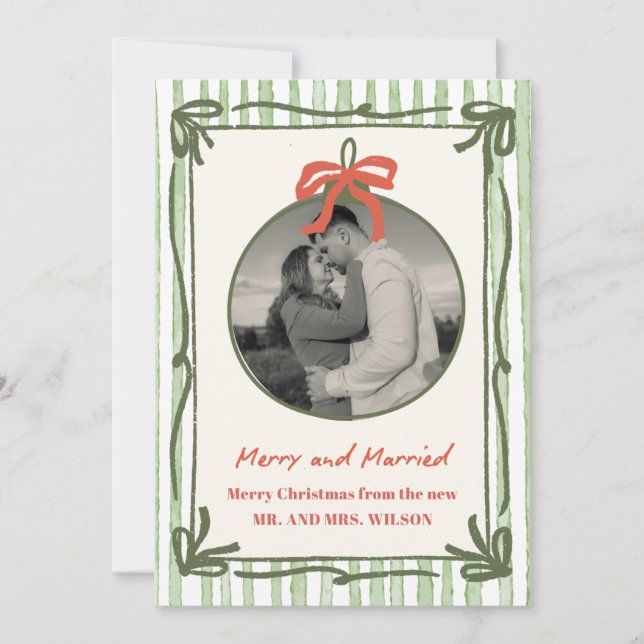 Glad och gift Preppy-randig julkort (Framsida)