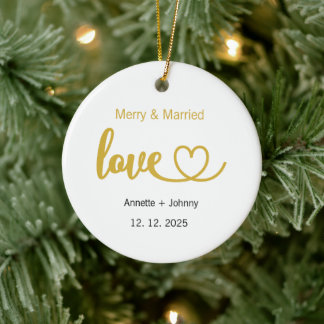 Glad och gift prydnad, julbröllop julgransprydnad keramik