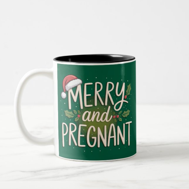 Glad och gravid jul Graviditet Underrättelse Två-Tonad Mugg (Vänster)