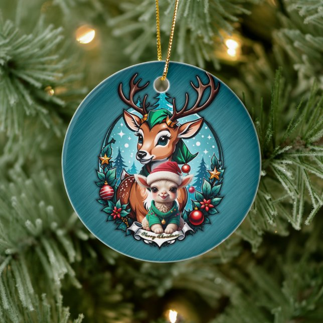 Glad och inbjudande julillustration  julgransprydnad keramik (Träd)