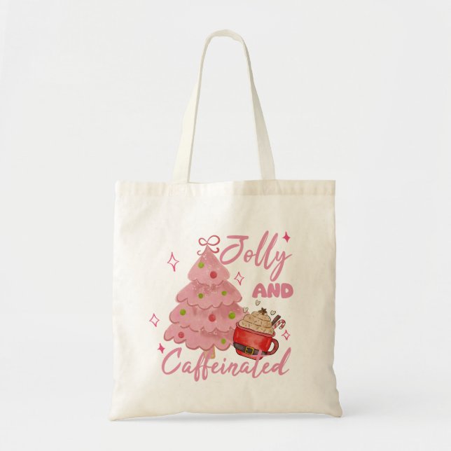 Glad och Kaffeinhållig Julgran Kaffe Design Tygkasse (Framsidan)